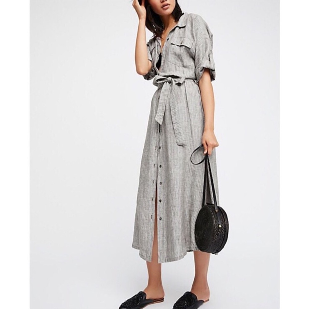 Cleobella midi dress short sleeve 100% cotton gray button down women’s size S
